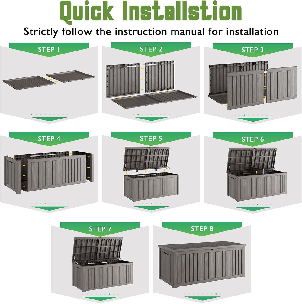 Outdoor Storage Waterproof Deck Box for Patio (220 Gallon, Grey)