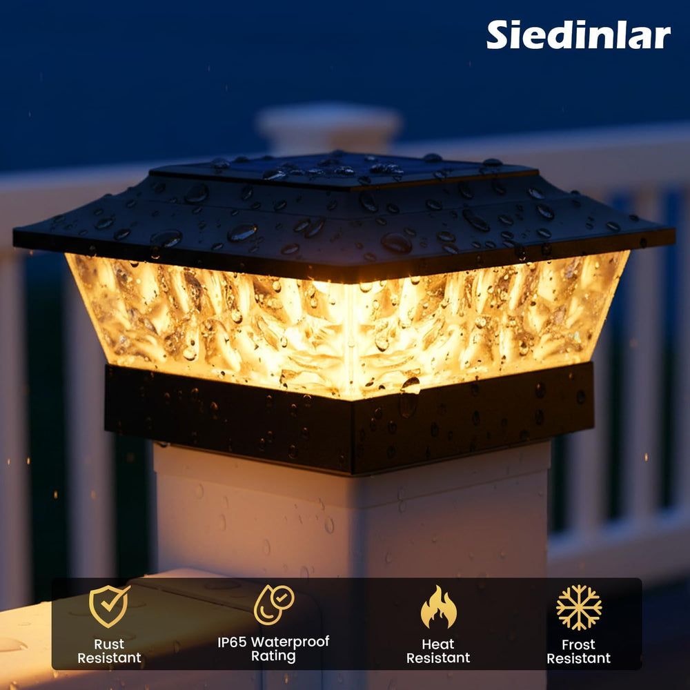 SIEDiNLAR Solar Post Cap Lights Outdoor 4 Modes 6 Pack, Black, Warm/White