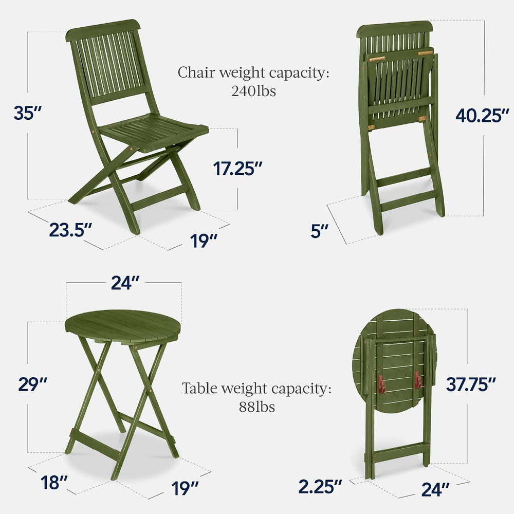 Best Choice Products 3-Piece Acacia Wood Bistro Set, Folding Patio Furniture ...