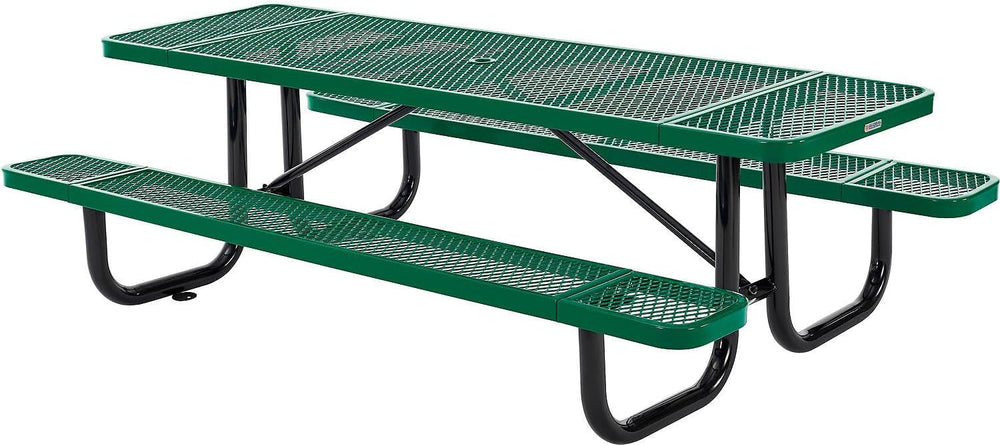Global Industrial 8’L Rectangular Picnic Table, Expanded Metal, Green Thermop...