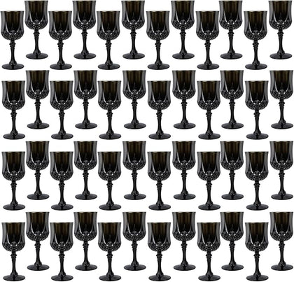 Plastic Wine Glasses，Plastic Goblets Vintage Style Cordial Drinking Glasses for Wedding Reception, Halloween Grand Event Party Supplies (48, Black) (48Pack)