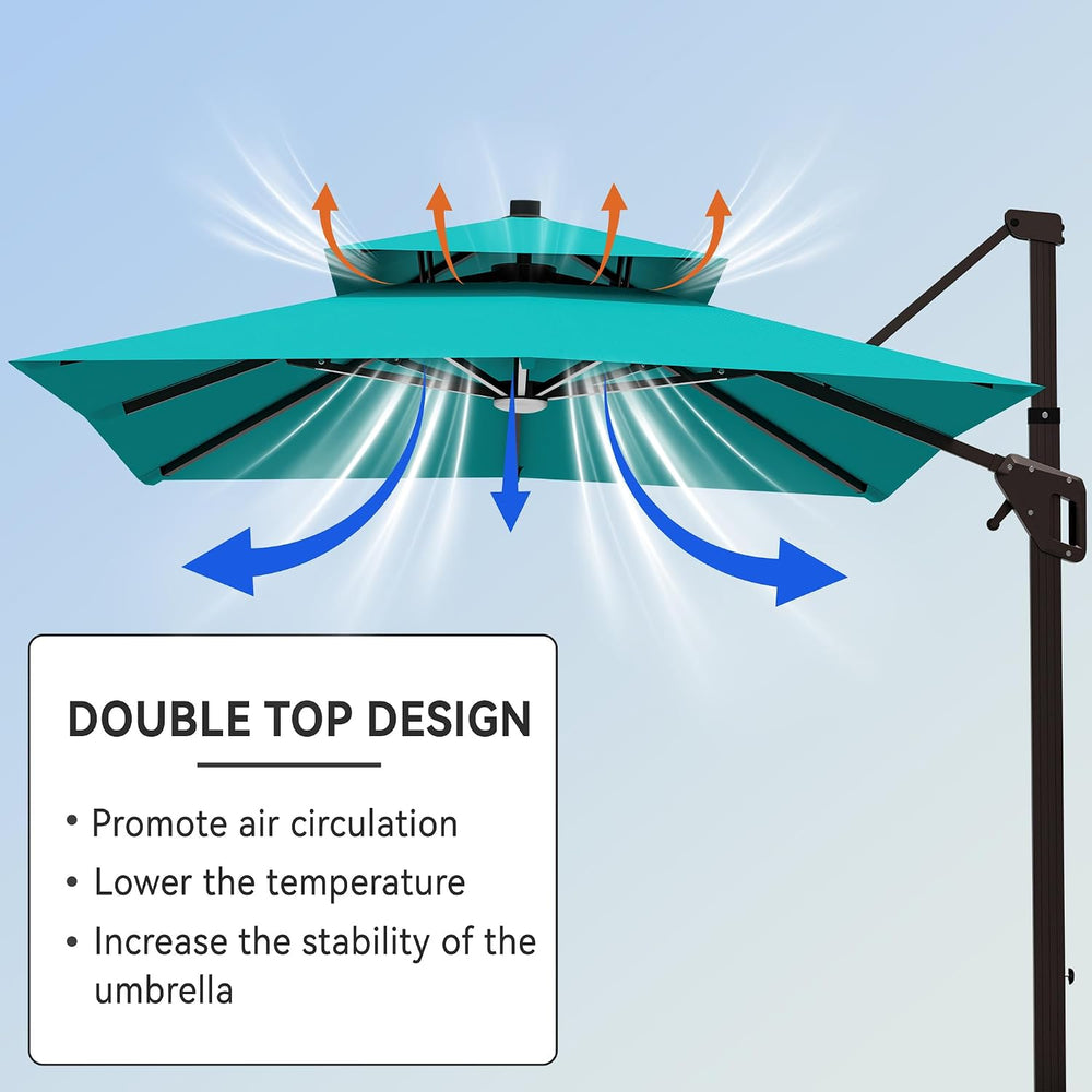 10' X 13' Cantilever Patio Outdoor Umbrella with Led Lights