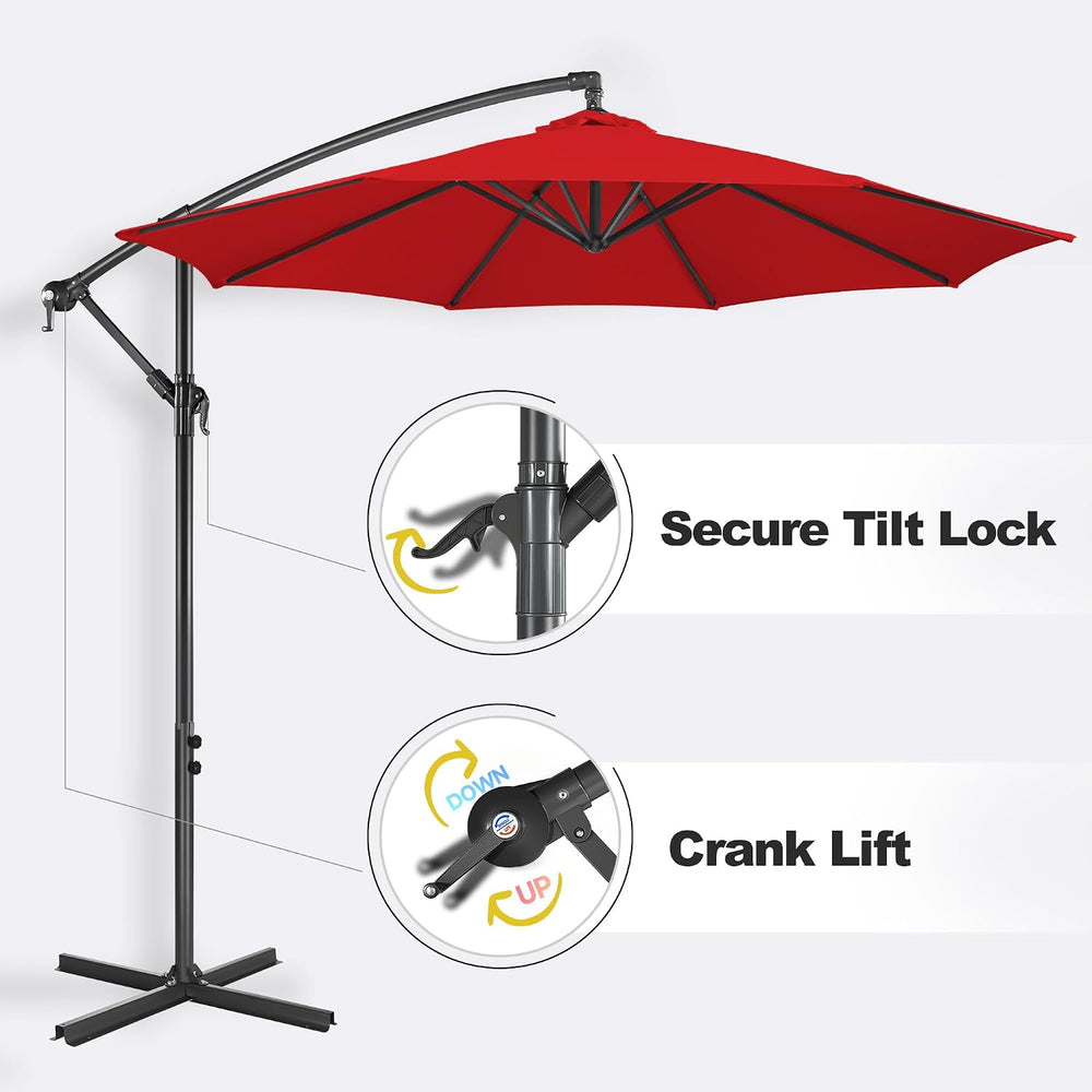 FLAME&SHADE Cantilever Patio Umbrella Outdoor, 10 FT, Red