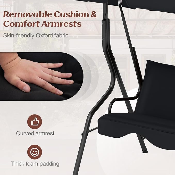 Tangkula 3 Person Porch Swing, Patio Swing with Removable Cushion & Powde...