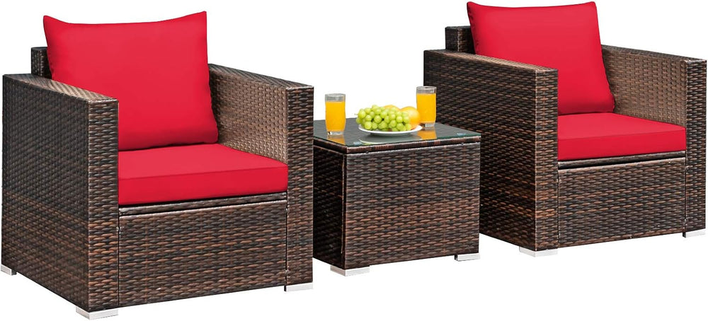 Tangkula 3 Pieces Patio Furniture Set, Outdoor Conversation Rattan Furniture ...