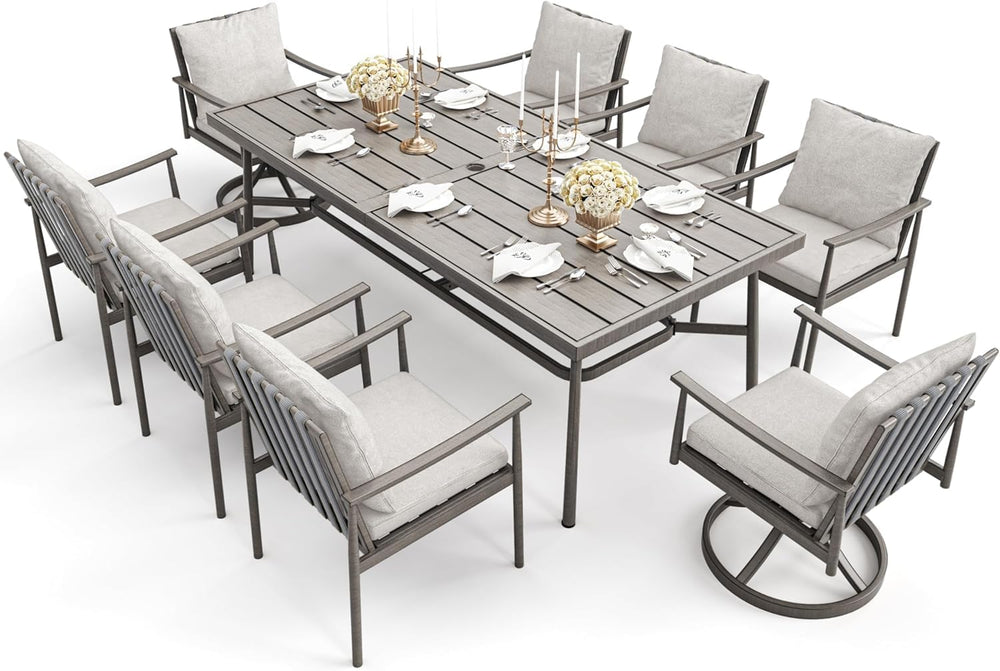 HAPPATIO 9-Piece Patio Table and Chairs Set for 8, Aluminum Outdoor Dining Se...