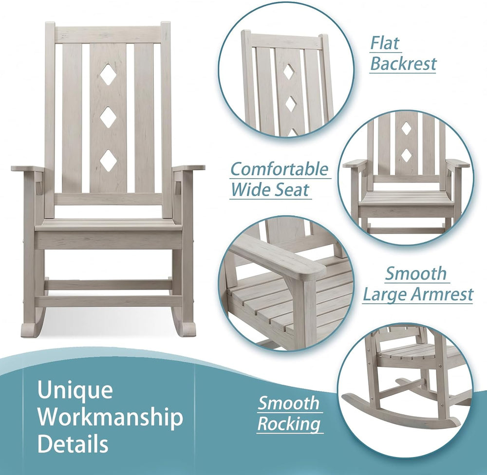 Oversized Outdoor Rocking Chair, Porch Rocker with High Back - Grey