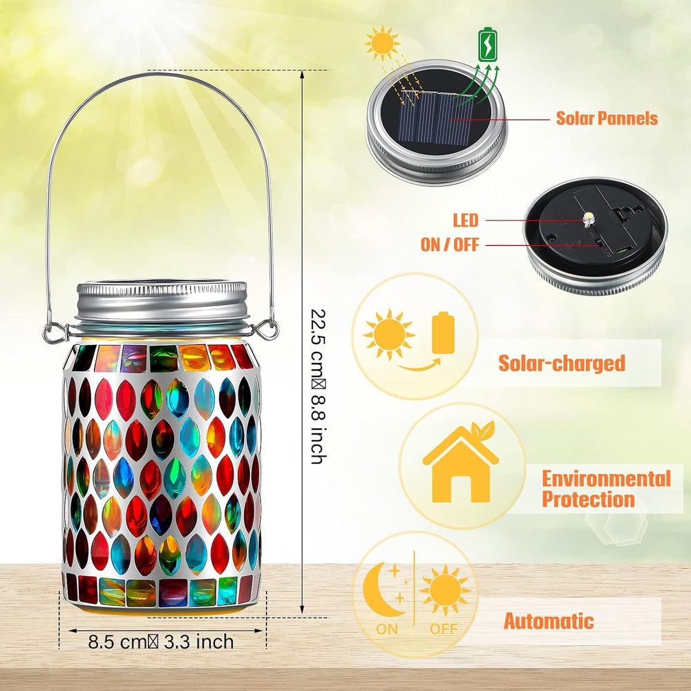 3 Pieces Solar Powered Mosaic Lights, Outdoor Hanging Solar Lantern Lamp Wate...