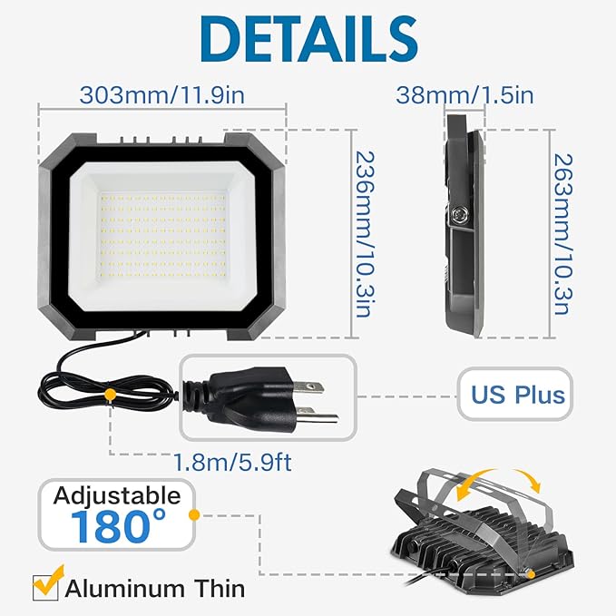 2 Pack LED Flood Lights Outdoor, 150W 15000LM Super Bright Floodlight Outside...