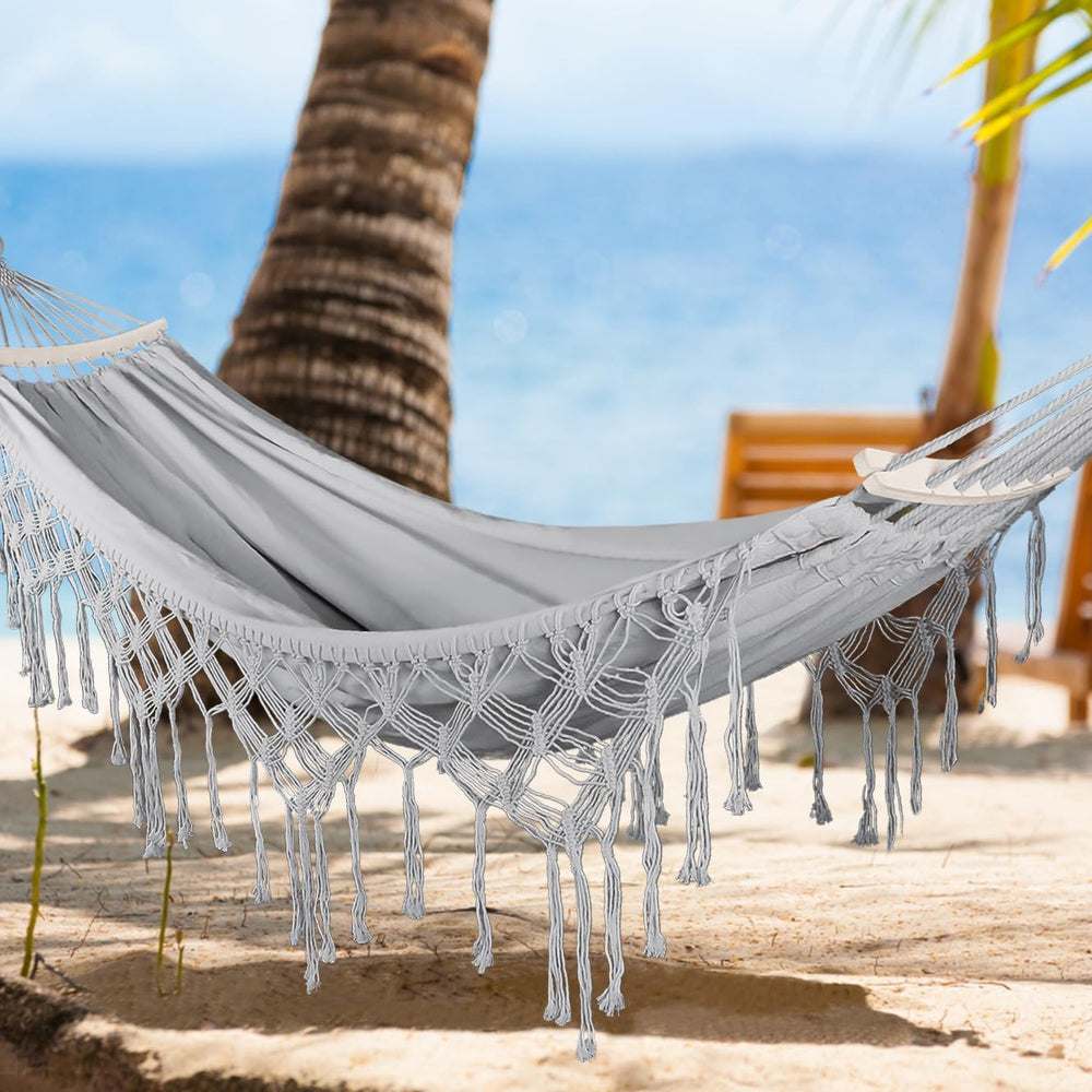 MOSFiATA Backyard Hammock with Tassels Max 500lbs Canvas Fabric Bohemian Styl...
