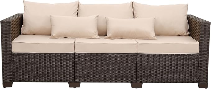 Outdoor Furniture Couch 3 Seater Sofa Outdoor Brown Wicker Sofa Deep Seat Hig...