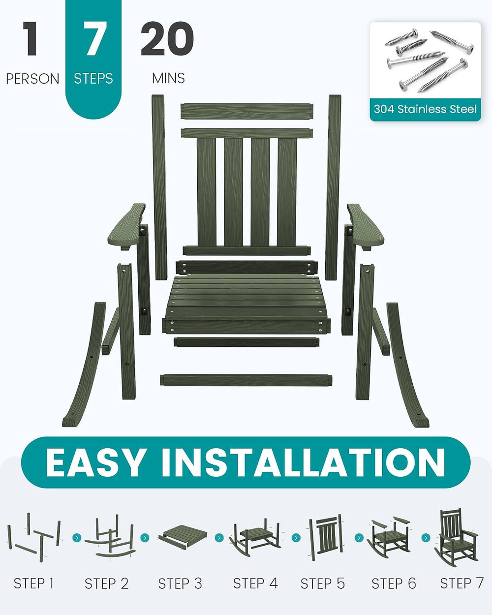 SERWALL Oversized Outdoor Rocking Chair Set of 2, HDPE Rocker for Adults, Pat...