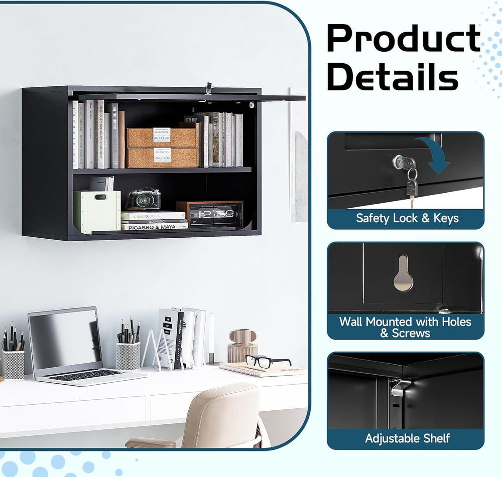 MIIIKO Metal Garage Wall Cabinet with Door and Shelf, Wall Mounted Garage Too...