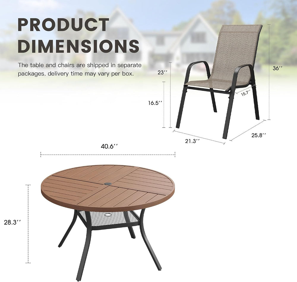 5 Pieces Outdoor Dining Set, 40.7" Spliced Patio Table with Umbrella Hol...