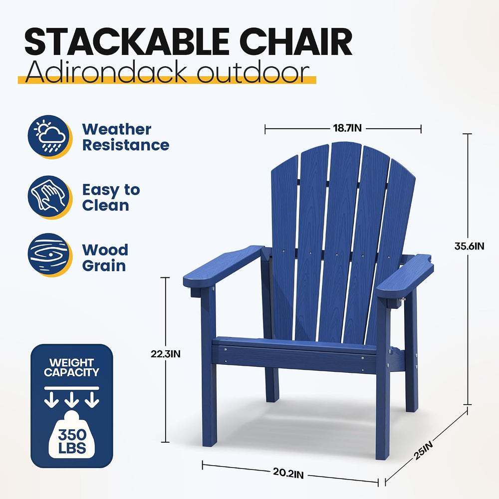 NevilyWood Stackable Adirondack Chair, HDPE Outdoor Chair Set of 4, Navy