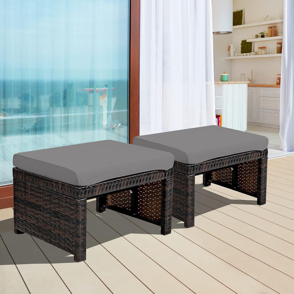 RELAX4LIFE 2-Piece Wicker Outdoor Ottoman, Rattan Footrest Set of 2 with Remo...