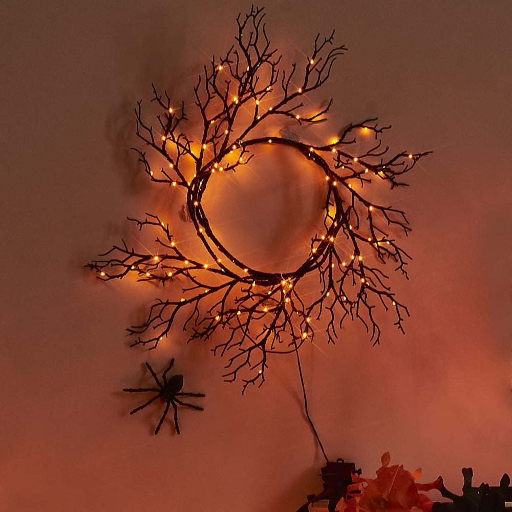Fudios Lighted Halloween Garland with 120 Orange and Purple LED Fairy Lights ...