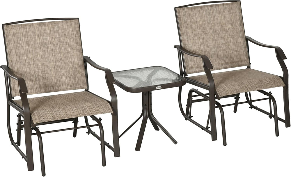 Outsunny 3 Piece Outdoor Glider Chair Coffee Table Bistro Set Mixed Brown