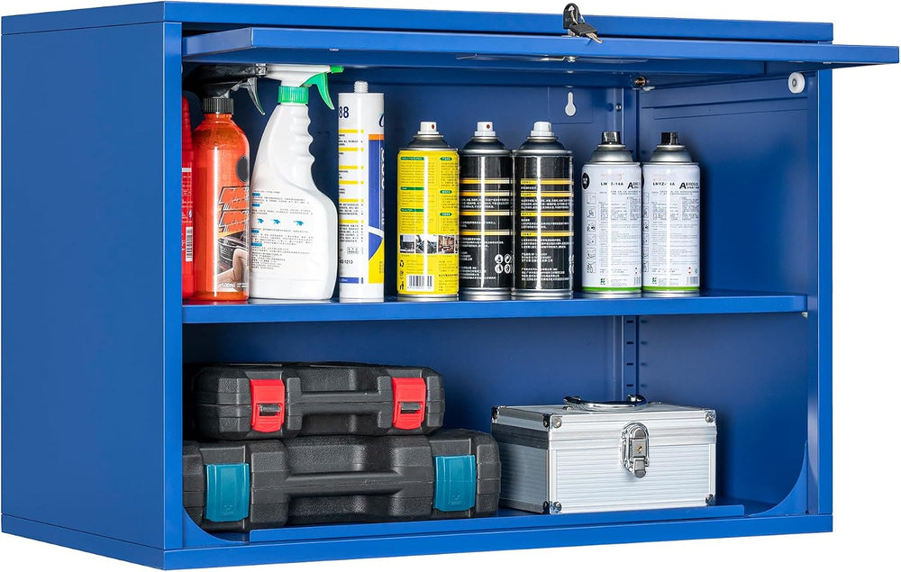 Metal Storage Cabinet Blue Wall Cabinets with Shelf and Locking Door - Wall M...