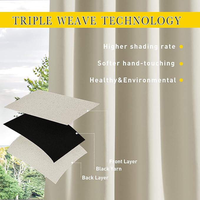 NICETOWN 2 Panels Outdoor Curtains for Patio Waterproof & Windproof, Grom...