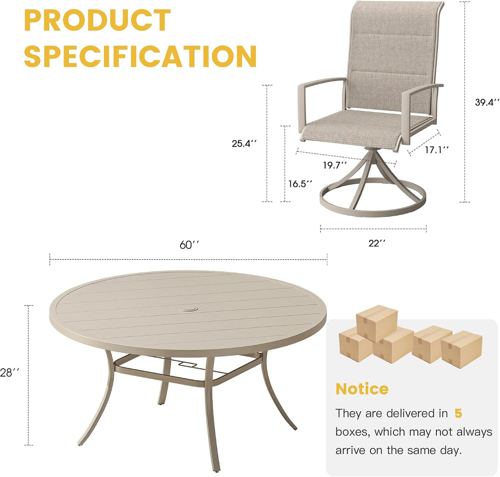 VICLLAX Outdoor Dining Set for 8, Round Table & Padded Swivel Chairs