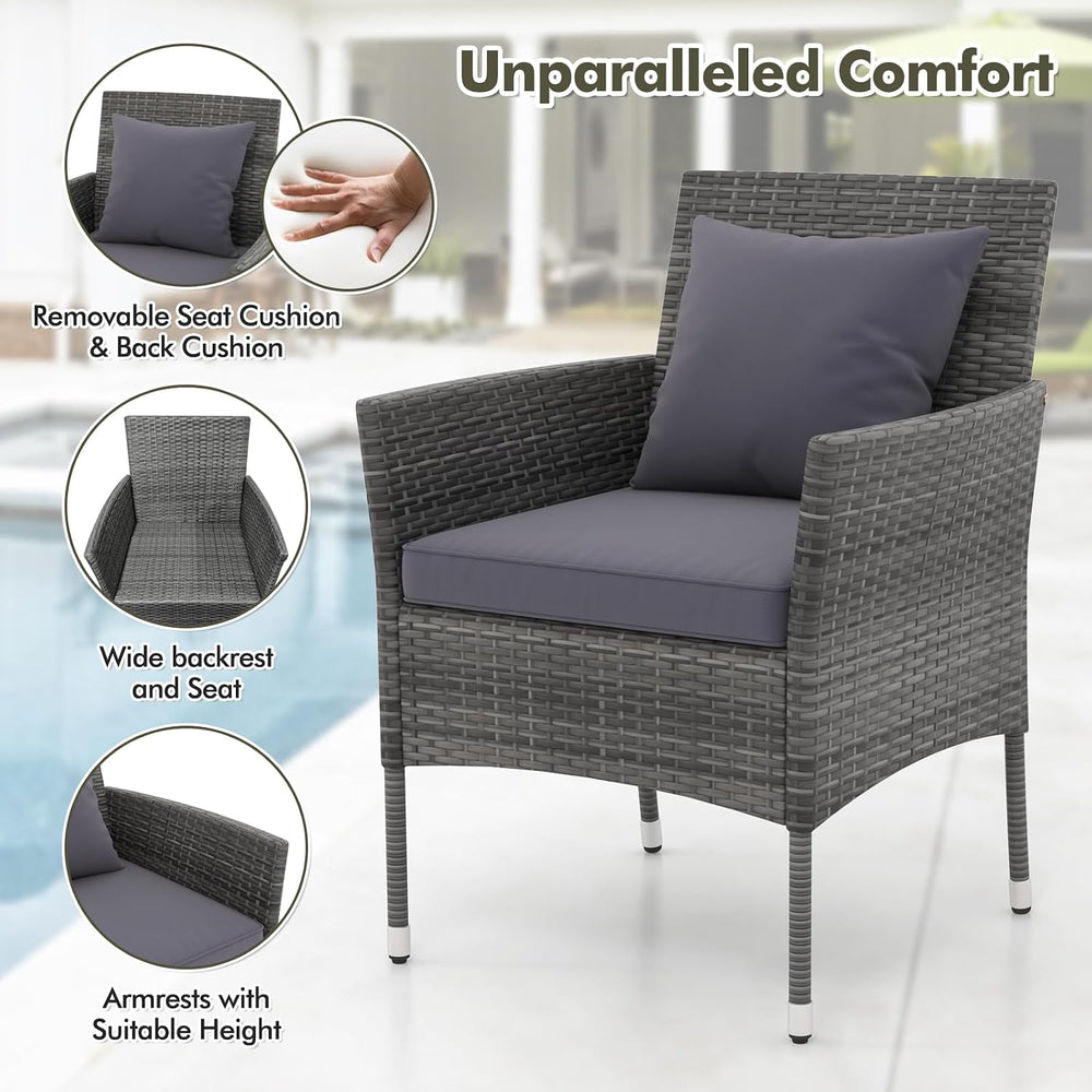 Tangkula 3-Piece Patio Furniture Set, PE Wicker Conversation Bistro Set w/A T...
