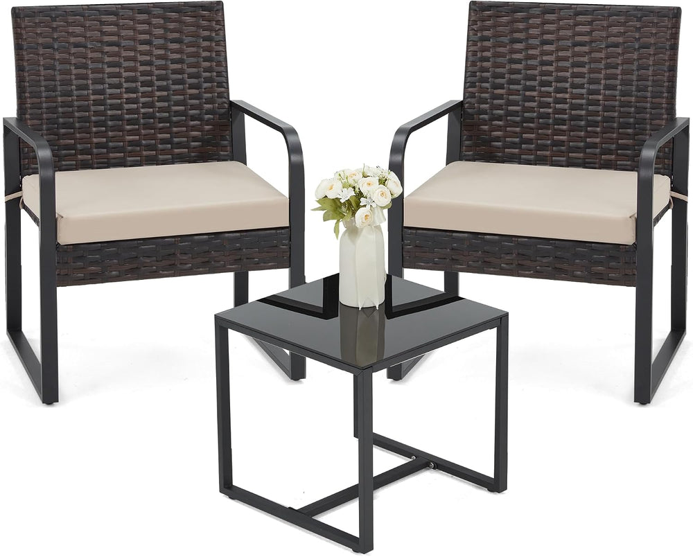 Bezseller 3-Piece Patio Furniture Set Outdoor Bistro Set with Round Arm