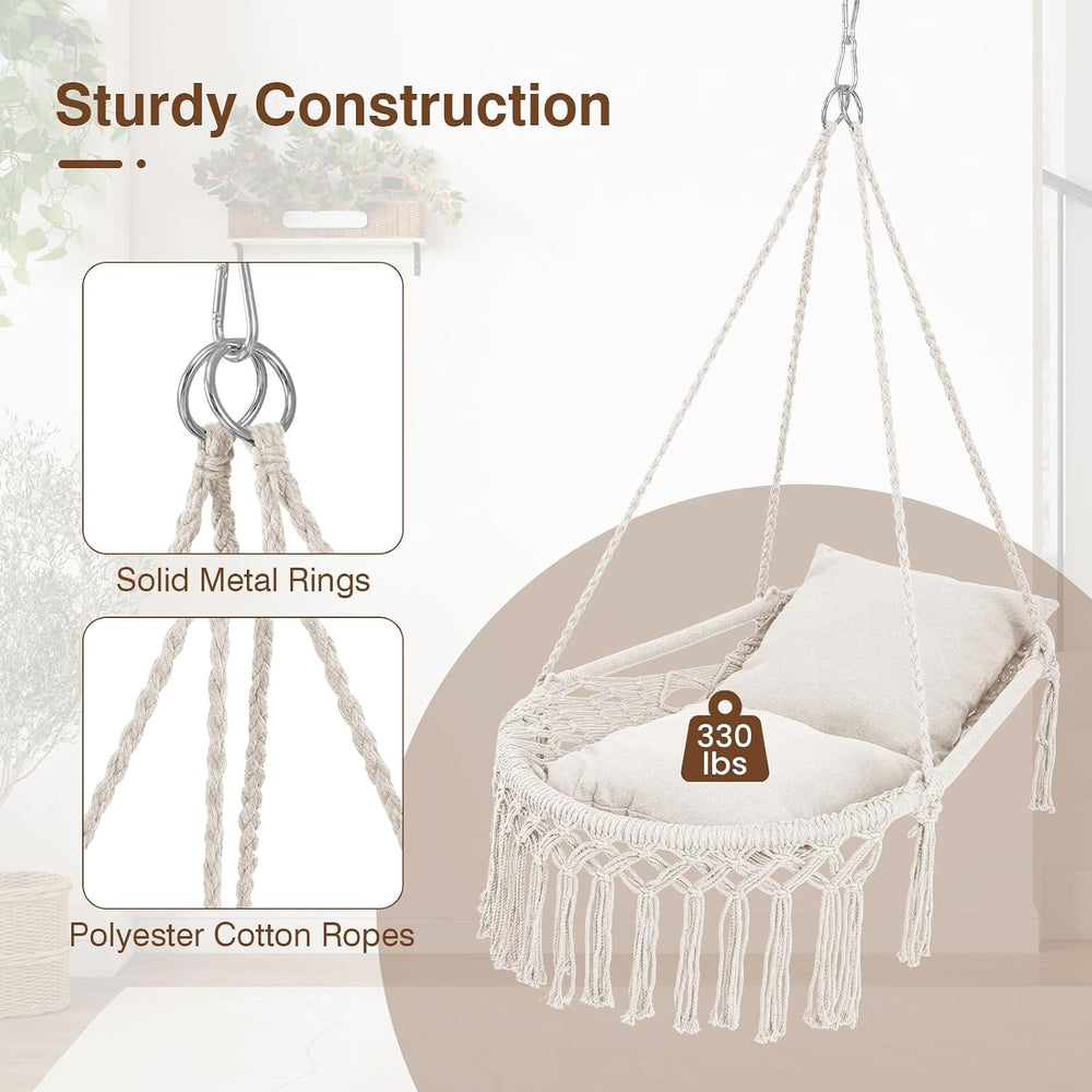 Happygrill Macrame Swing Chair with 2 Removable Cushions
