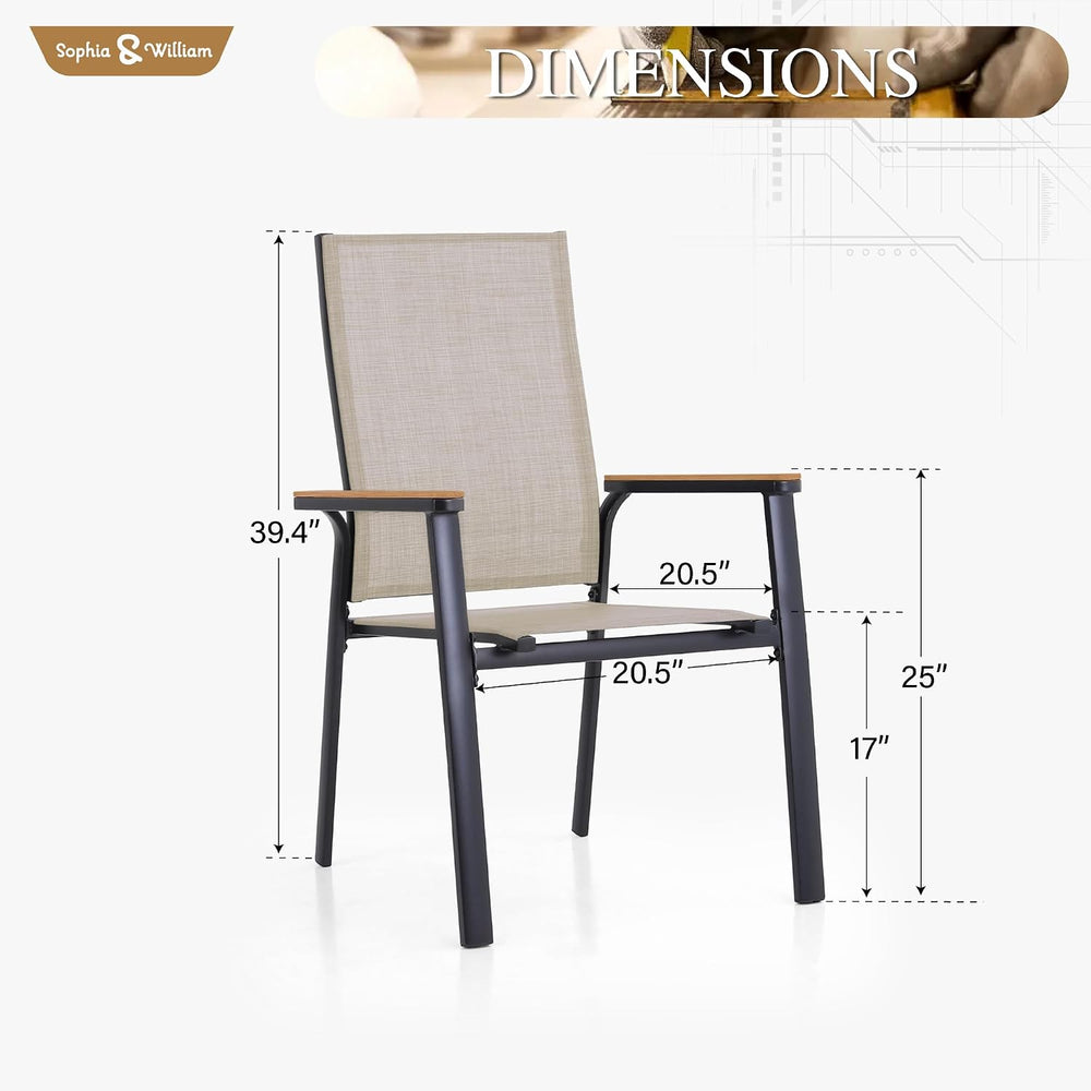 Sophia & William Patio Dining Chairs Set of 4, Stackable Aluminuum Frame