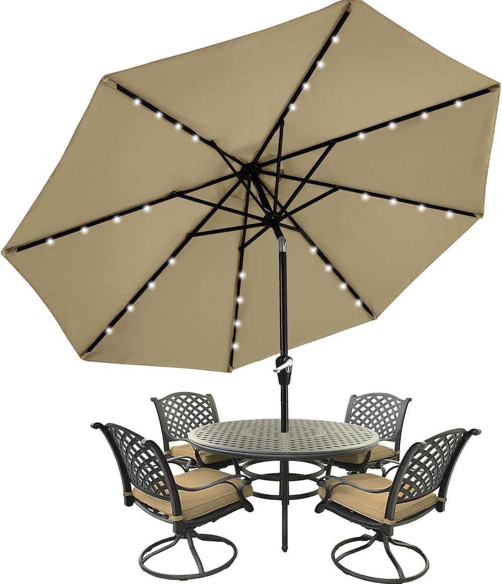MASTERCANOPY 9ft Patio Umbrella with Solar Lights, Khaki