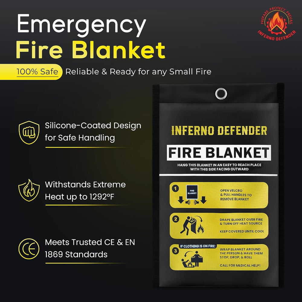 Emergency Fire Blanket For Home And Kitchen, Safe Touch Silicone Coated, 2 Pa...