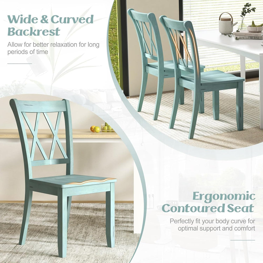 SIMOE Solid Rubberwood Dining Chairs, Set of 2, Green Farmhouse X-Back
