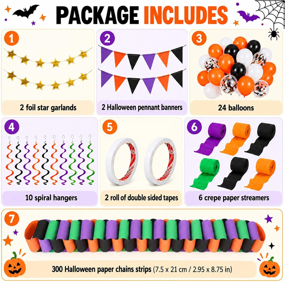 345pcs Halloween Paper Chain Strips Garland Set Birthday Party Decoration