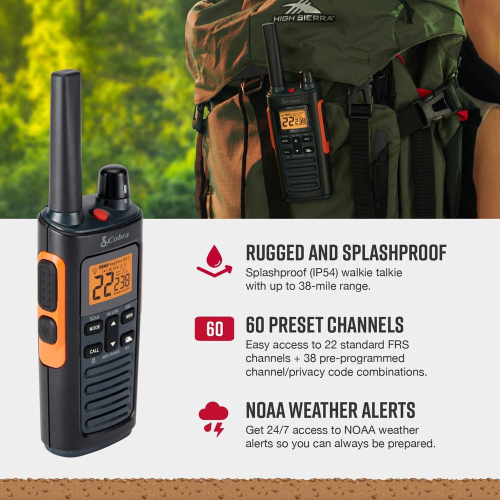 Cobra RX680 Walkie Talkies (2-Pack), IP54 Water Resistant Design