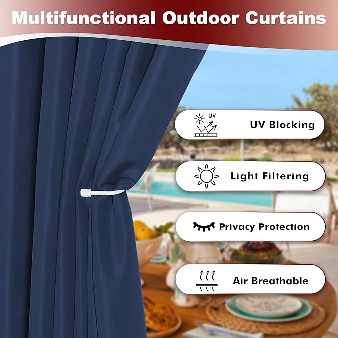 HolidayIdeas Grommet Outdoor Curtains for Patio Waterproof 8 Pcs All Weather ...