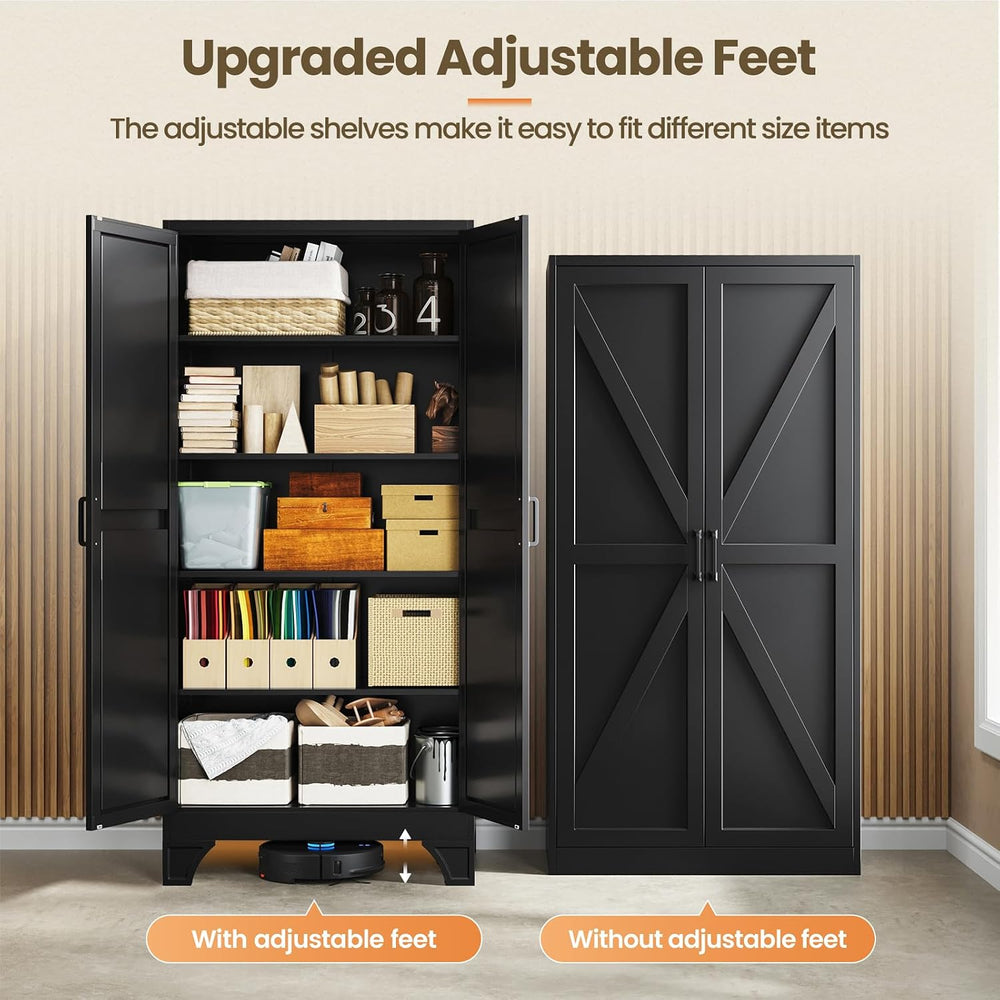 75" Black Metal Pantry Storage Cabinet,Garage Tool Storage Cabinets