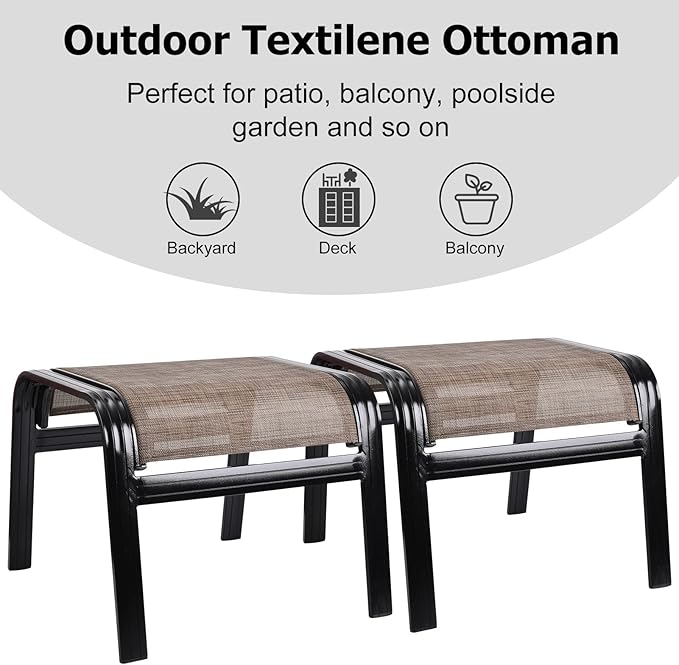 Patio Ottoman Outdoor Footstools Assembled Aluminum Footrest Small Seat for B...