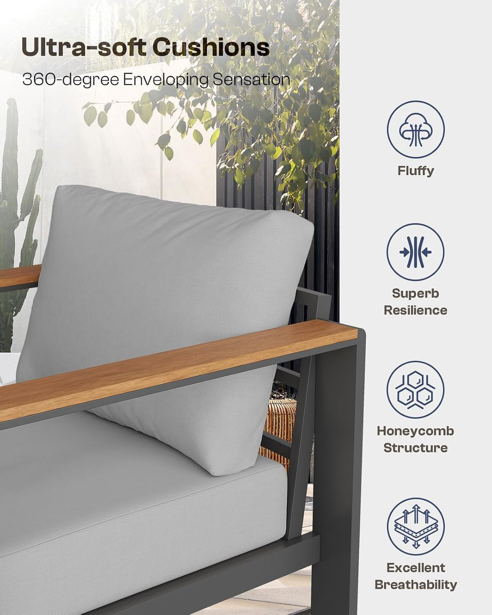 Aluminum Outdoor Patio Furniture, 3 Seats All-Weather Outdoor Patio Sofa with...
