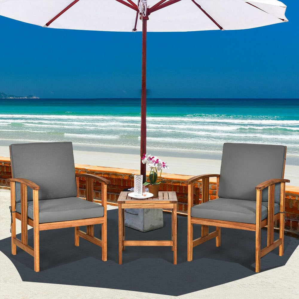 DORTALA 3 Pieces Acacia Wood Patio Furniture, 2 Person Patio Set with Cushion...