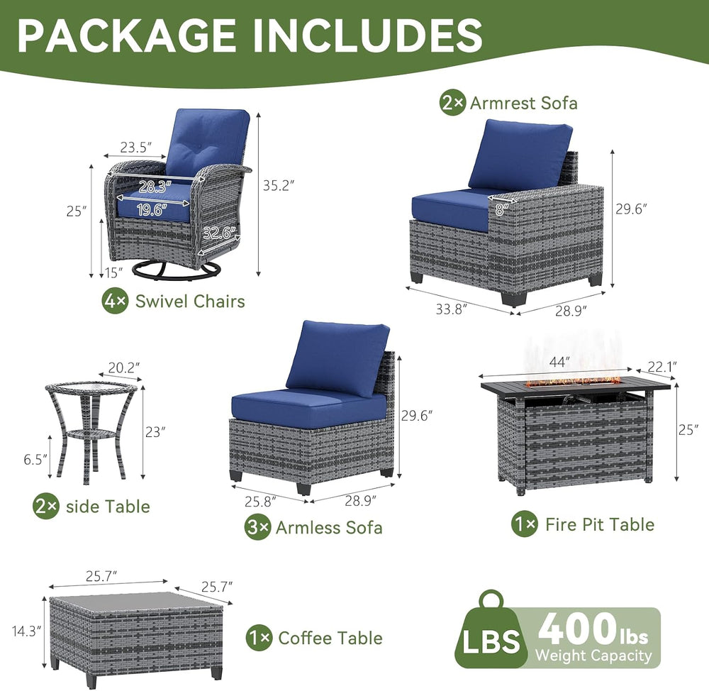 LazySunsets 13 PCS Patio Furniture Set with 44'' Fire Pit Table, Outd...