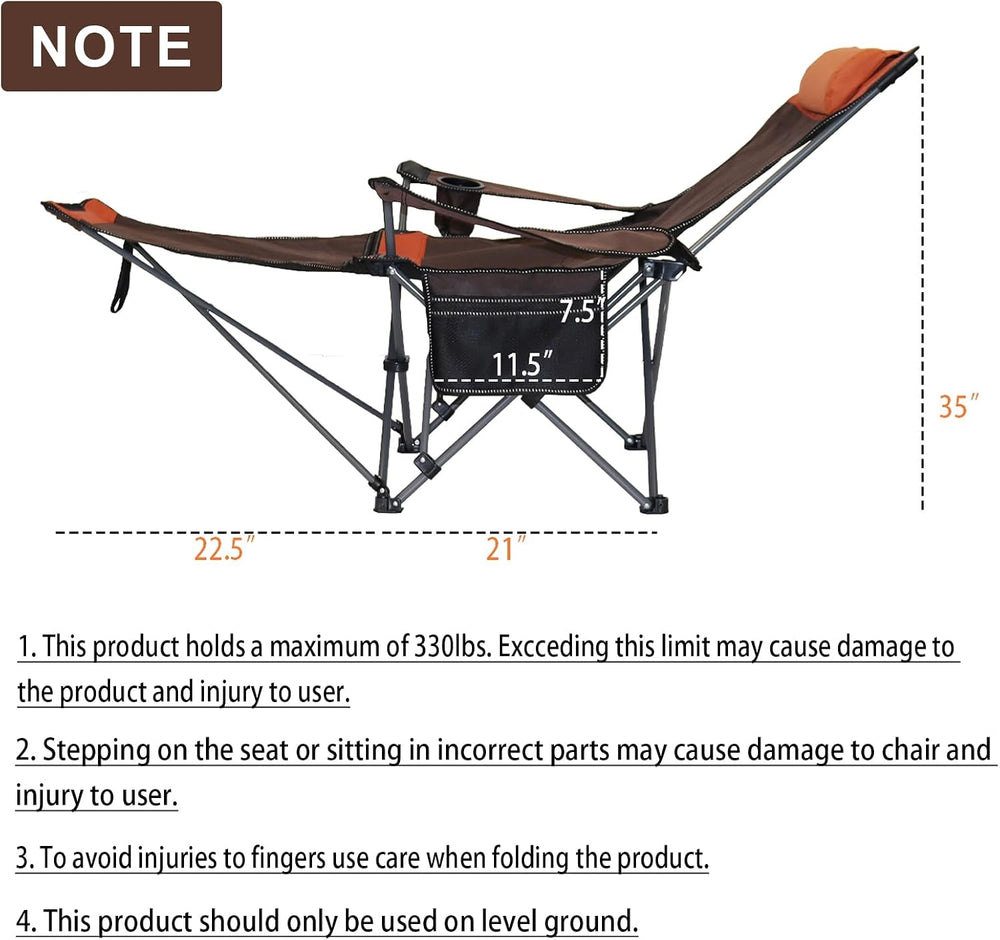 Camping Lounge Chair with Headrest Footrest and Storage Bag