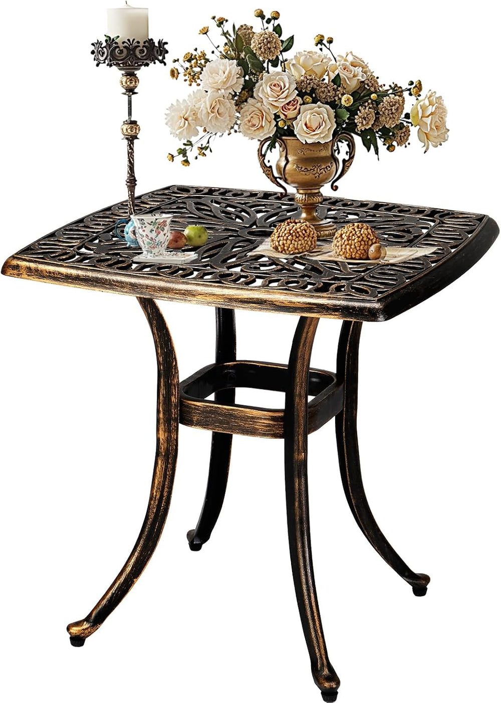 Outvita Square Cast Aluminum Bistro Table, 21in, with Umbrella Hole
