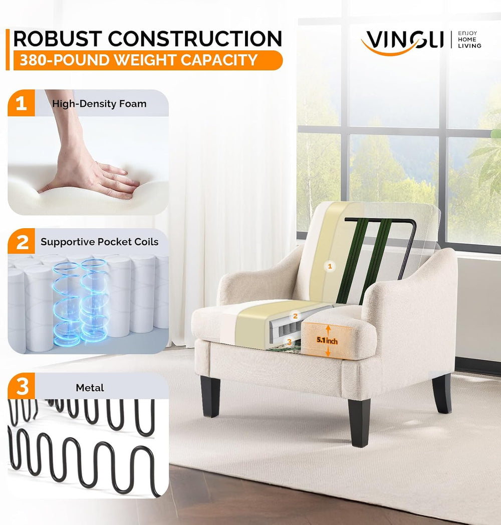 VINGLI Accent Chair, Small Cozy Upholstered Armchair, Compact Reading Chair