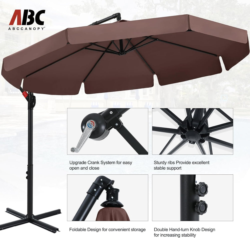 ABCCANOPY 9FT Scalloped Cantilever Patio Umbrella, Brown