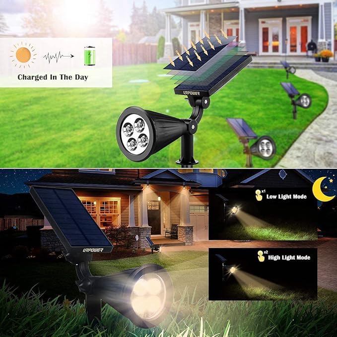 URPOWER Solar Lights Waterproof Solar Lights Outdoor 2-in-1 Adjustable Solar ...