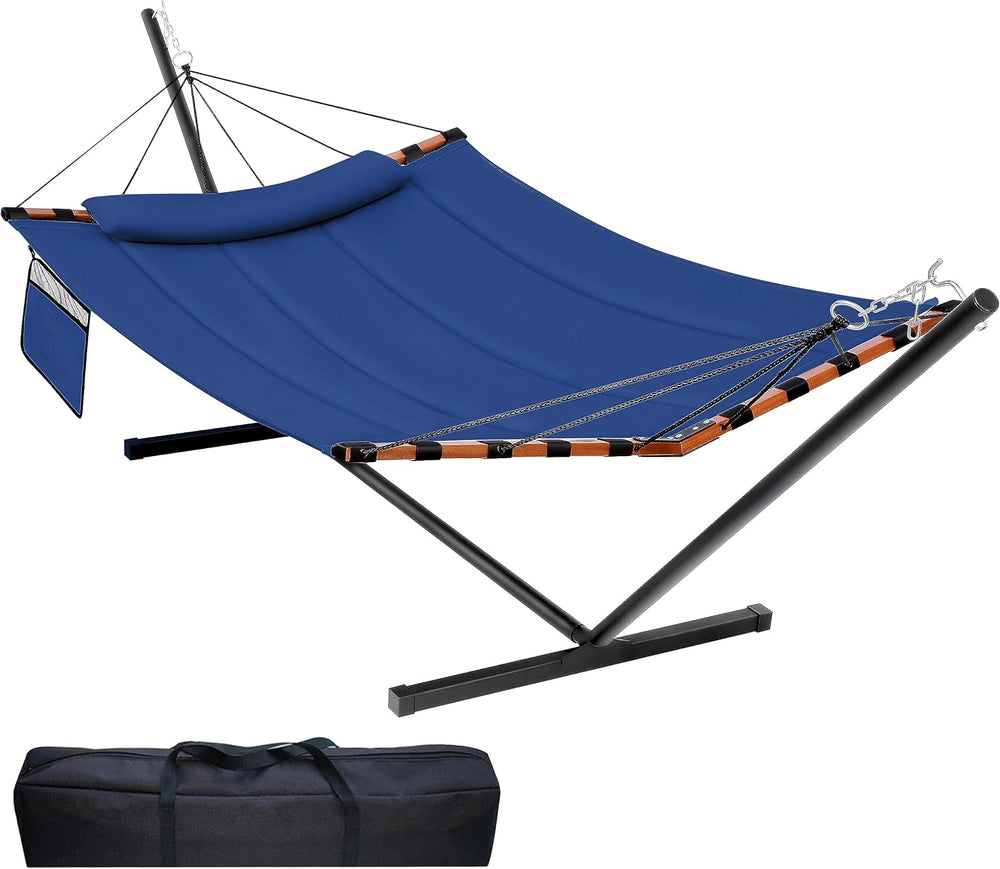 12FT 2 Person Hammock with Stand V-Shape Spreader Bar -Deep Blue