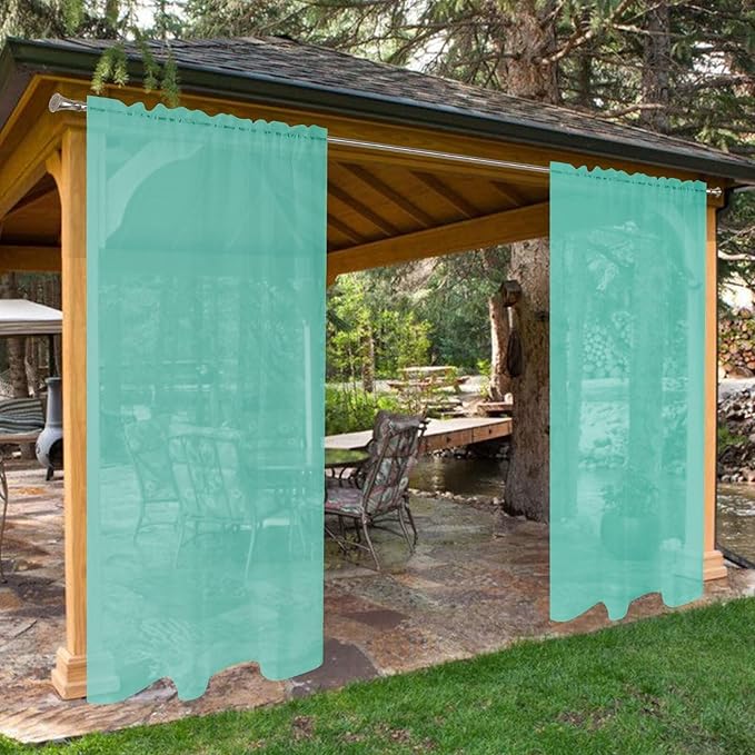 SpaceDresser Waterproof Outdoor Sheer Curtains for Patio - 2 Panels Rod Pocke...