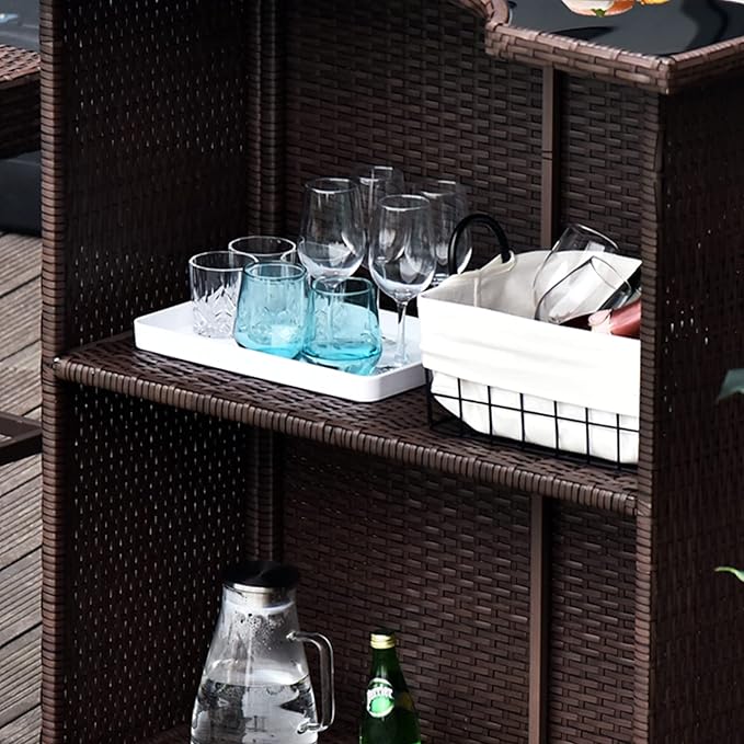 Outsunny 5 Pcs Rattan Wicker Bar Set, High Top Outdoor Table and Chairs, Bar ...