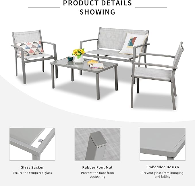 Shintenchi 4 Pieces Patio Furniture Set All Weather Textile Fabric Outdoor Co...