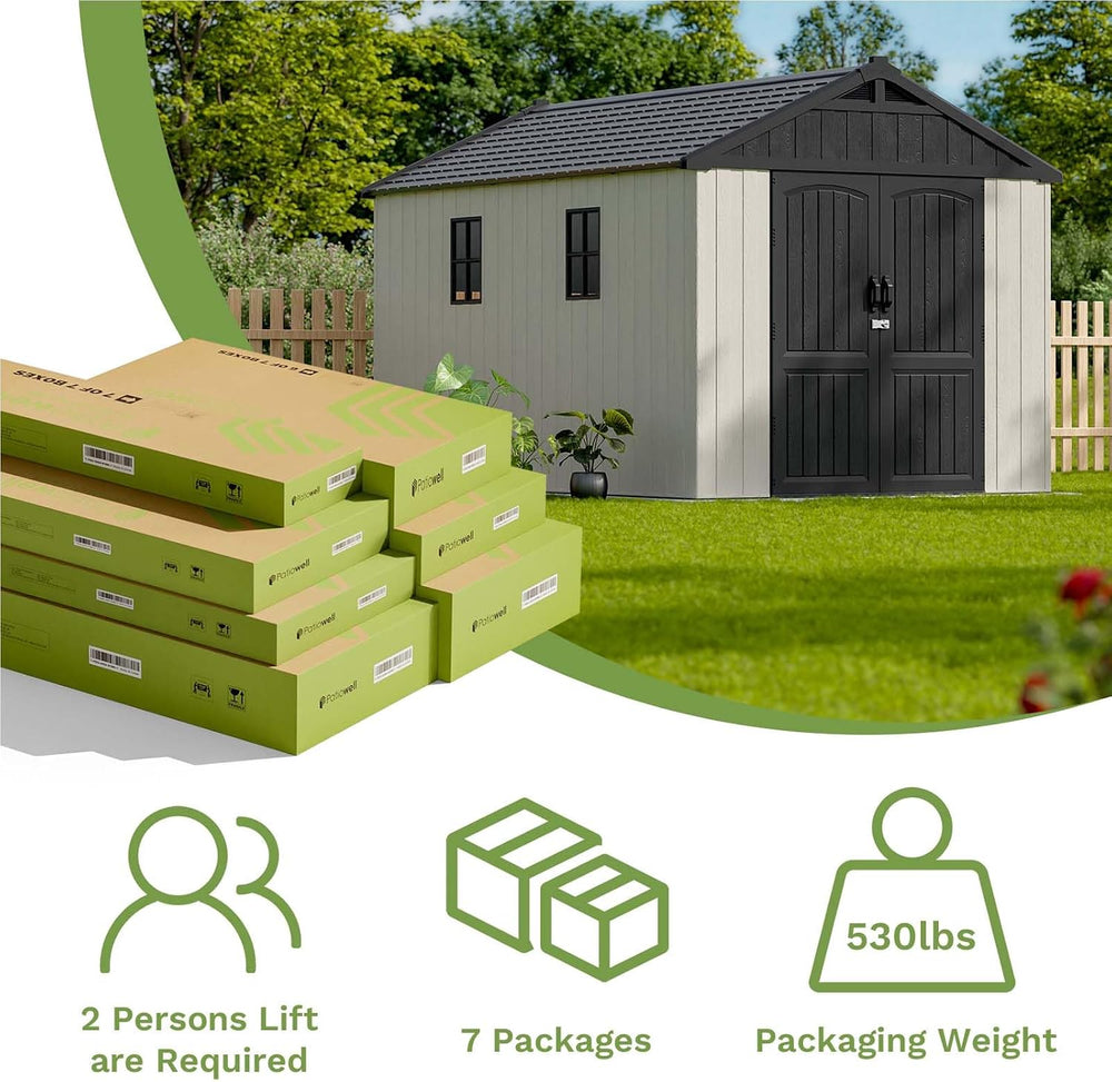 Patiowell 8x12 FT Resin Outdoor Storage Shed with Floor, Beige